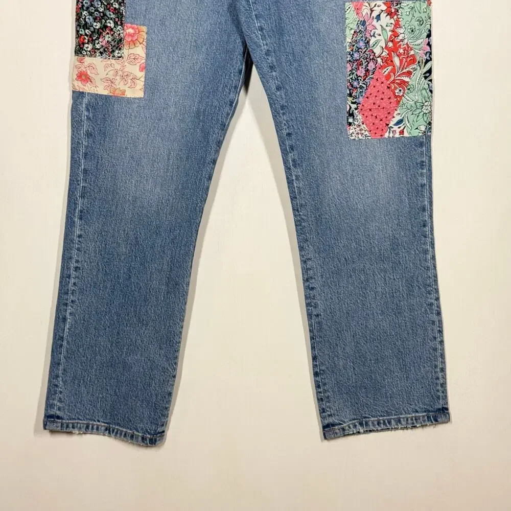 Loft Womens Straight‎ Crop Jeans Size 28 Floral Patchwork High Rise Cottagecore